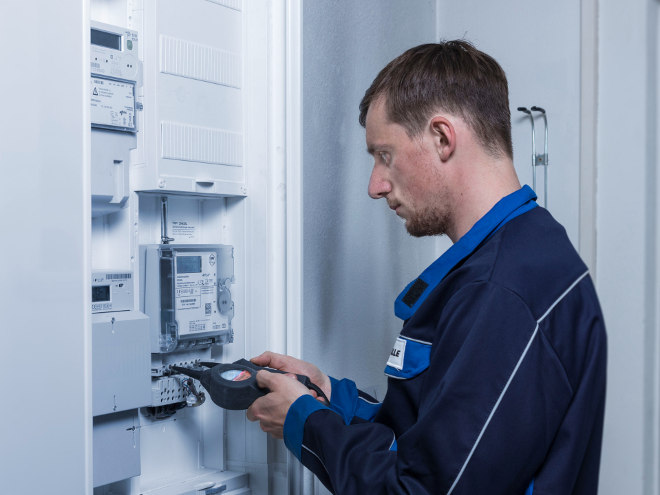 Installateur überprüft einen Zähler 