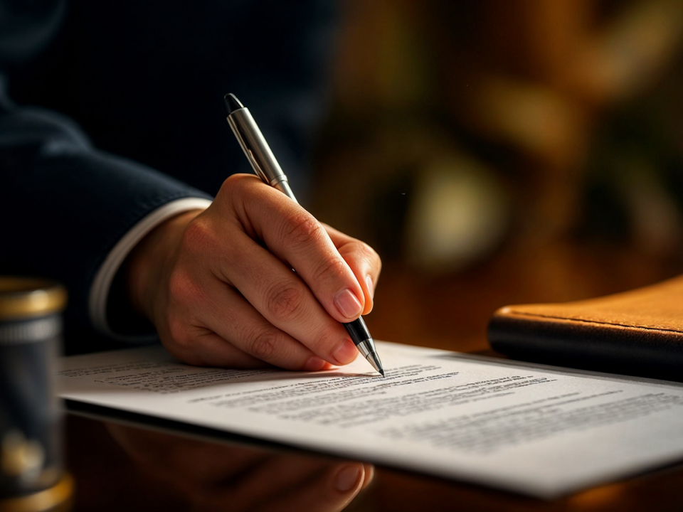 jemand unterschreibt einen Vertrag 