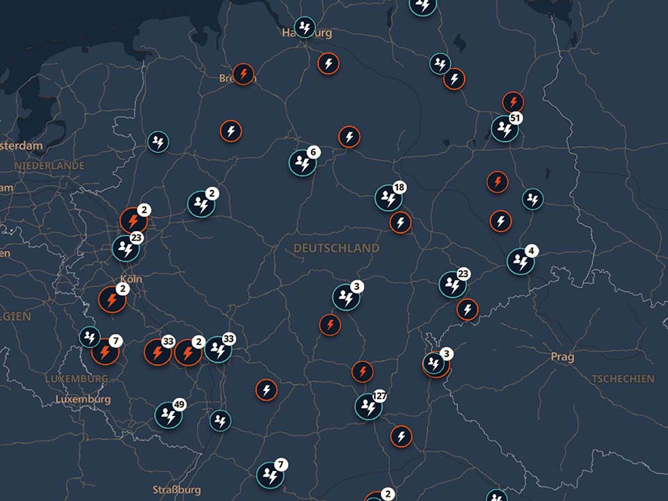 Deutschlandkarte der Störungsauskunft für Strom- und Gasversorgung